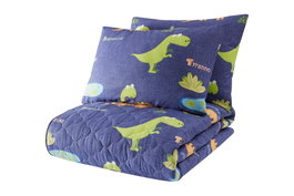 L'essentiel linge de maison Dinolar - Dark Blue Juego de colcha doble con colores azul, verde, naranja y rojo